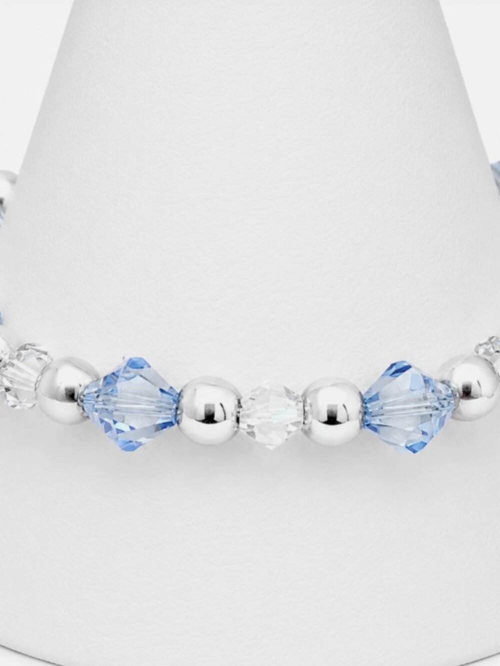 Sterling Silver 925 Sparkly Blue & Clear Crystal Bead Bracelet - Picture 2 of 3